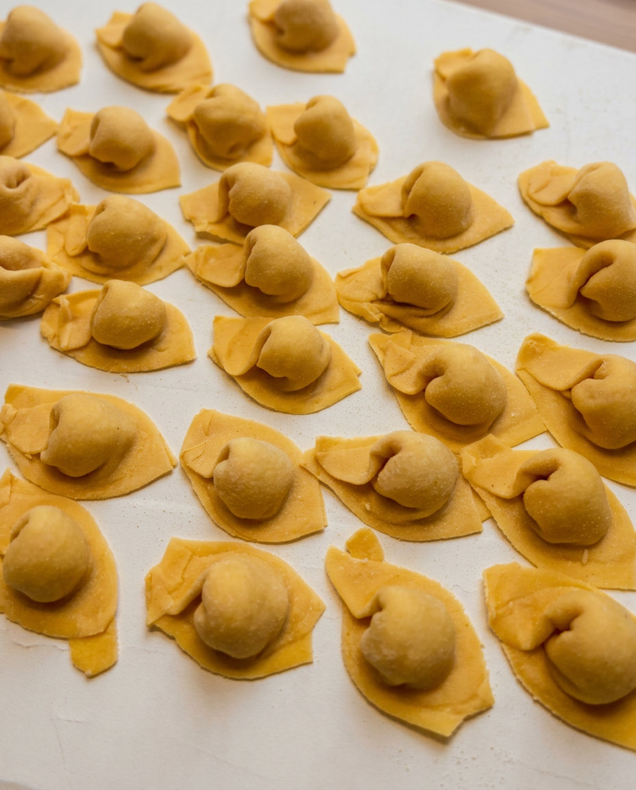 Cappelletti di pasta fresca fatti a mano nel laboratorio di Mirka